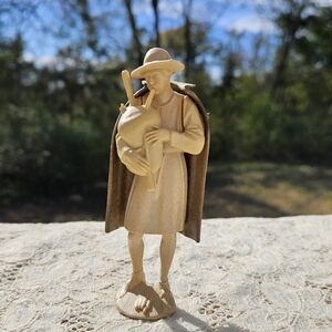 Vintage Standing Shepherd Nativity Figure Christmas Decor w Bagpipes